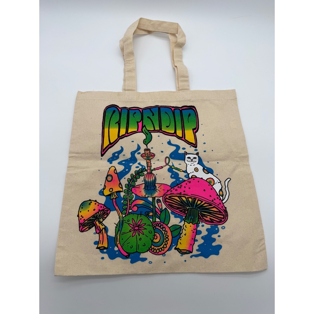 RIP N DIP ComplexCon Mushroom Lord Nermal Canvas Tote Bag Cream Psychedelic Glow